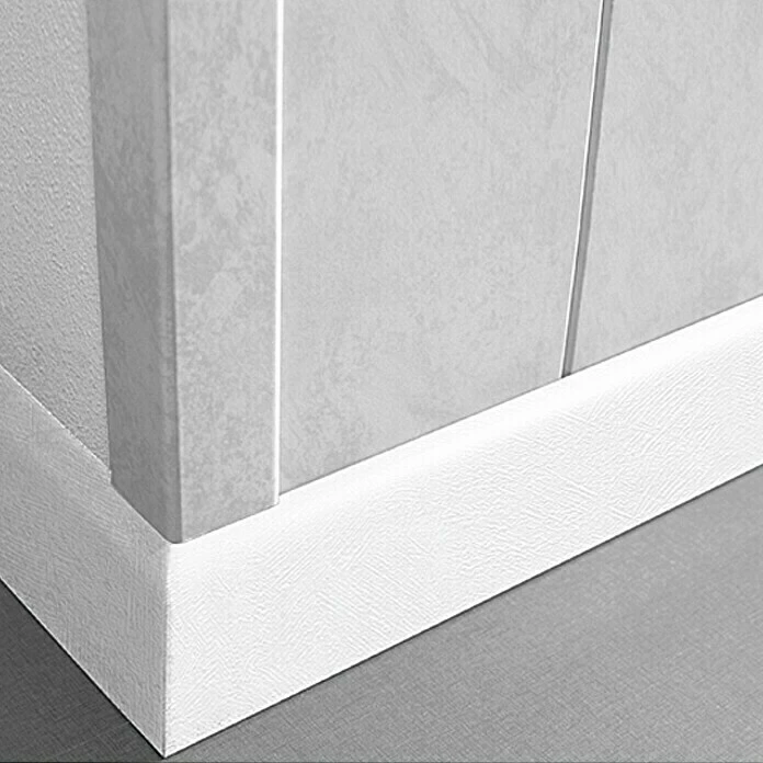 Am billigsten 🎁 BAUHAUS LOGOCLIC Fußleiste K 58 Weiß Strukturiert 2,6 M X 10 Mm X 58 Mm 🤩