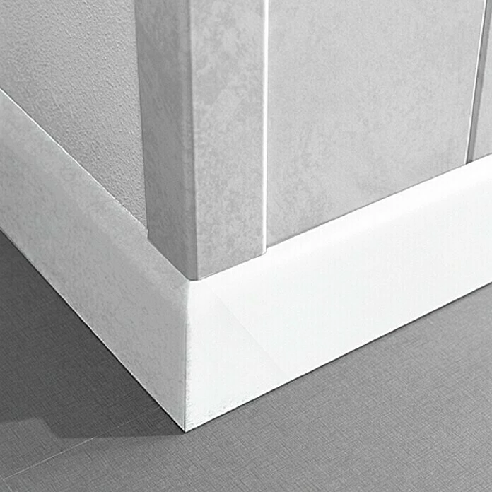 Am billigsten 🥰 BAUHAUS LOGOCLIC Fußleiste K 58 Weiß Hochglanz 2,6 M X 10 Mm X 58 Mm 👍