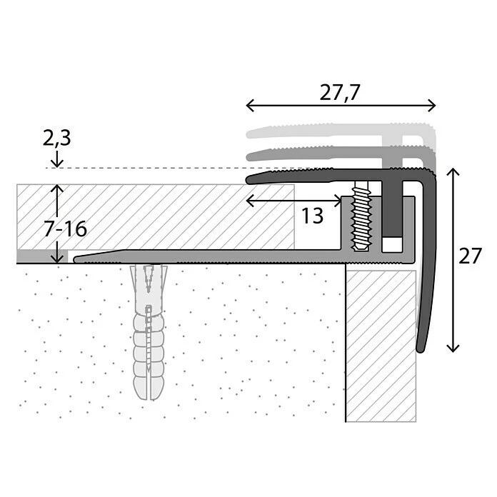 Neu 🔥 BAUHAUS LOGOCLIC Treppenkantenprofil 229 Silber, 1 M X 27,7 Mm X 27 Mm, Montageart: Schrauben ✔️ – Bild 2